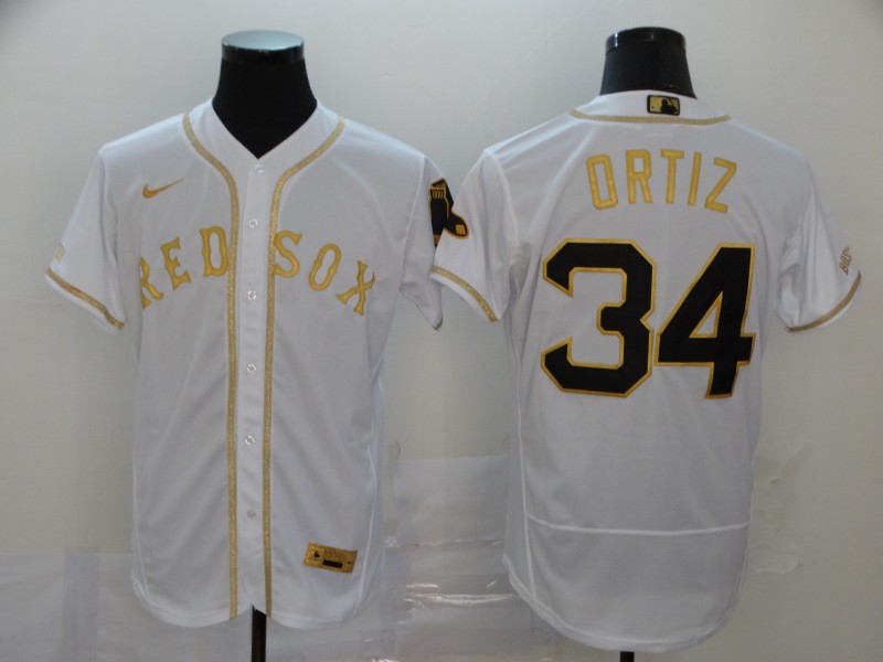 Boston Red Sox #34 David Ortiz 2020 White Golden Flex Base Stitched Jersey