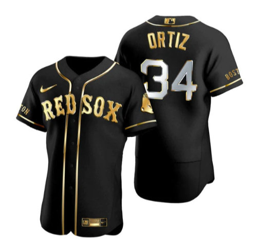 Boston Red Sox #34 David Ortiz Black Gold Flex Base Stitched Baseball Jersey