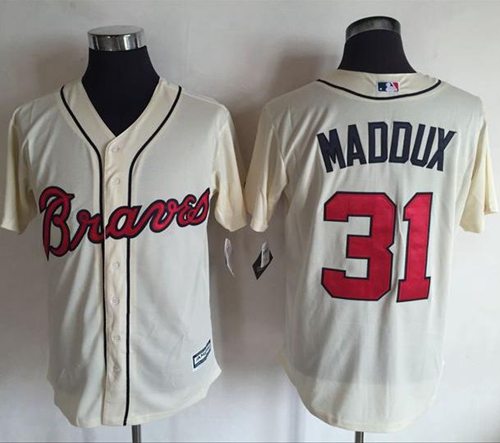Braves #31 Greg Maddux Cream New Cool Base Stitched Jersey