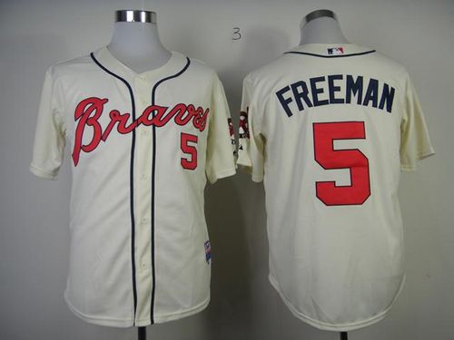 Braves #5 Freddie Freeman Cream Alternate Cool Base Stitched Jersey