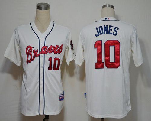 Braves #10 Chipper Jones Cream Cool Base Stitched Jersey
