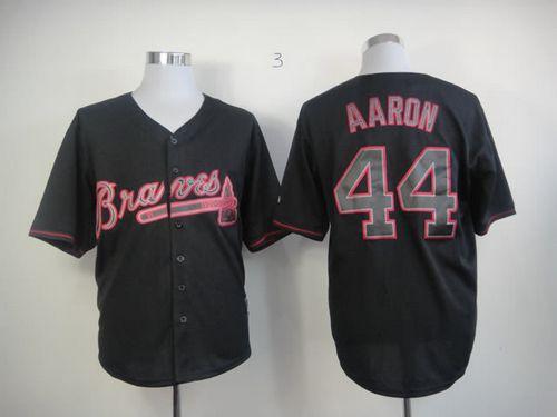 Braves #44 Hank Aaron Black Fashion Stitched Jersey