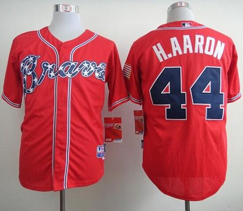 Braves #44 Hank Aaron Red Cool Base Stitched Jersey