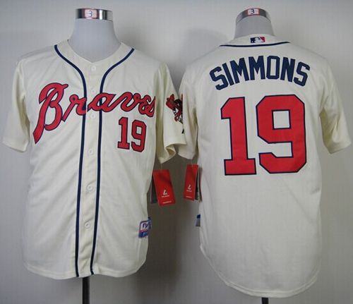 Braves #19 Andrelton Simmons Cream Alternate Cool Base Stitched Jersey