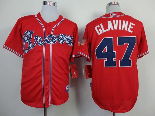 Braves #47 Tom Glavine Red Cool Base Stitched Jersey