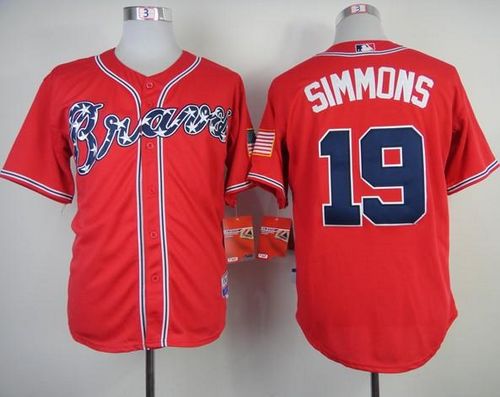 Braves #19 Andrelton Simmons Red Cool Base Stitched Jersey