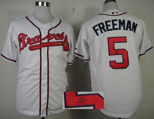 Braves #5 Freddie Freeman White Cool Base Autographed Stitched Jersey