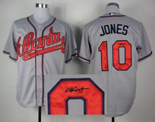 Braves #10 Chipper Jones Grey Cool Base Autographed Stitched Jersey