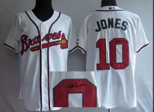 Braves #10 Chipper Jones White Cool Base Autographed Stitched Jersey