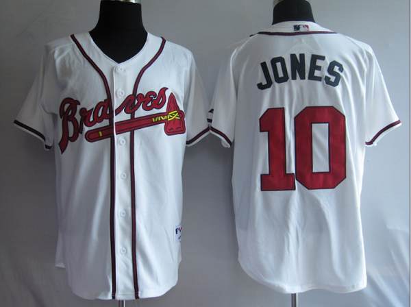 Braves #10 Chipper Jones Stitched White Jersey