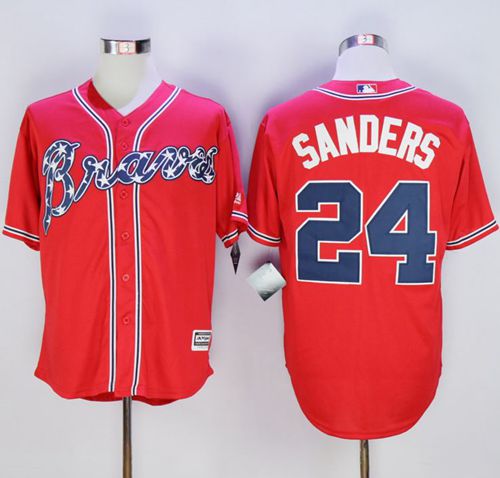 Braves #24 Deion Sanders Red New Cool Base Stitched Jersey