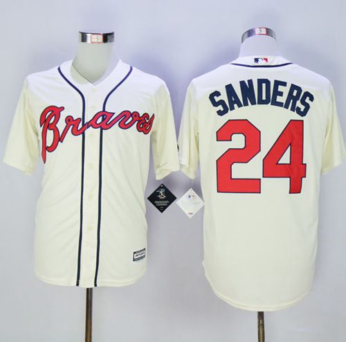 Braves #24 Deion Sanders Cream New Cool Base Stitched Jersey