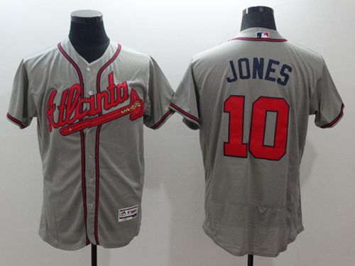 Braves #10 Chipper Jones Grey Flexbase Authentic Collection Stitched Jersey