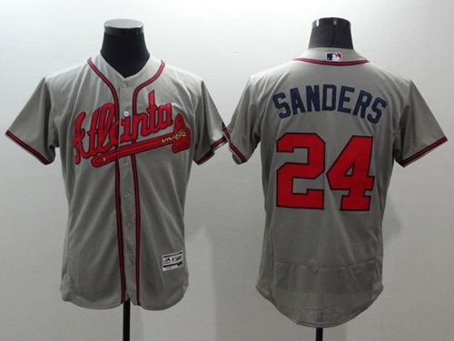 Braves #24 Deion Sanders Grey Flexbase Authentic Collection Stitched Jersey