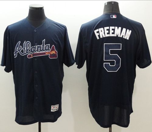 Braves #5 Freddie Freeman Navy Blue Flexbase Authentic Collection Stitched Jersey