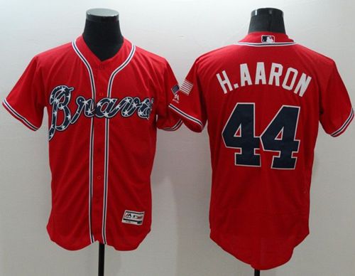 Braves #44 Hank Aaron Red Flexbase Authentic Collection Stitched Jersey