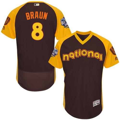 Brewers #8 Ryan Braun Brown Flexbase Authentic Collection 2016 All-Star National League Stitched Jersey