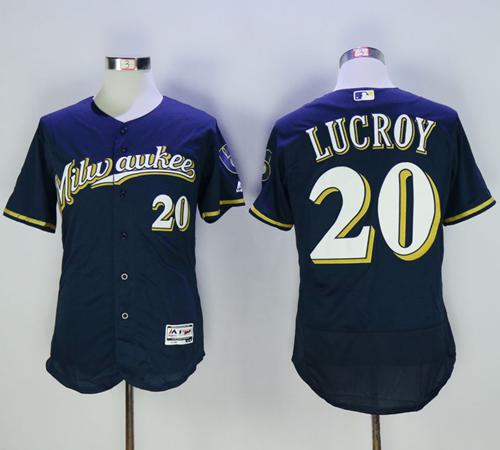 Brewers #20 Jonathan Lucroy Navy Blue Flexbase Authentic Collection Stitched Jersey