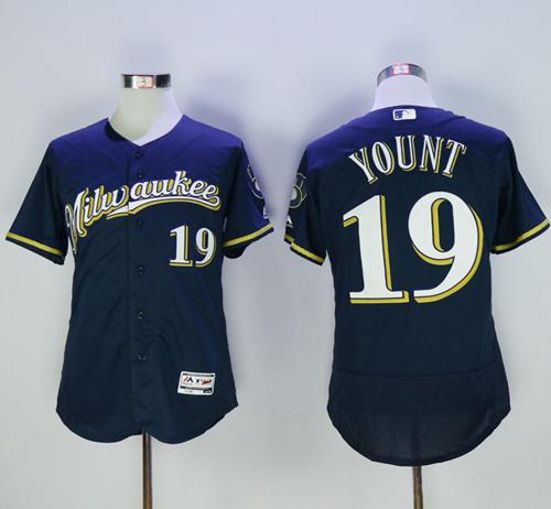 Brewers #19 Robin Yount Navy Blue Flexbase Authentic Collection Stitched Jersey