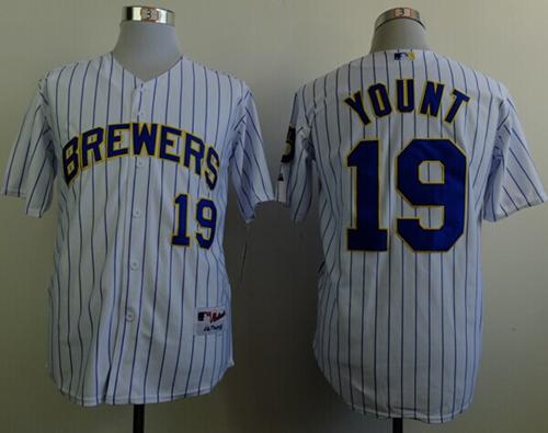 Brewers #19 Robin Yount White(Blue Strip) Stitched Jersey
