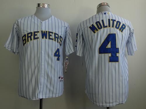 Brewers #4 Paul Molitor White (Blue Strip) Stitched Jersey