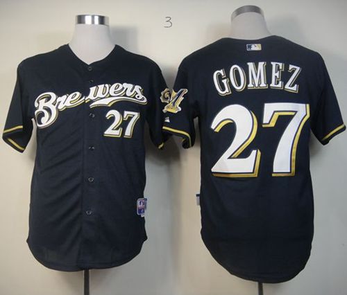 Brewers #27 Carlos Gomez Stitched Blue Cool Base Jersey