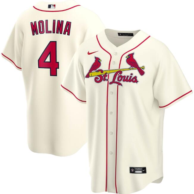 St. Louis Cardinals Cream #4Yadier Molina Cool Base Stitched Jersey