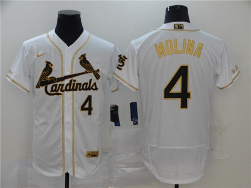 St. Louis Cardinals #4 Yadier Molina White Golden Flex Base Stitched Jersey