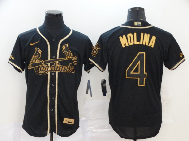 St. Louis Cardinals #4 Yadier Molina Black Golden Flex Base Stitched Jersey