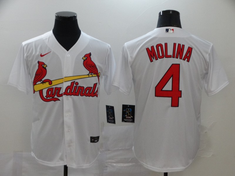 St. Louis Cardinals #4 Yadier Molina White Cool Base Stitched Jersey