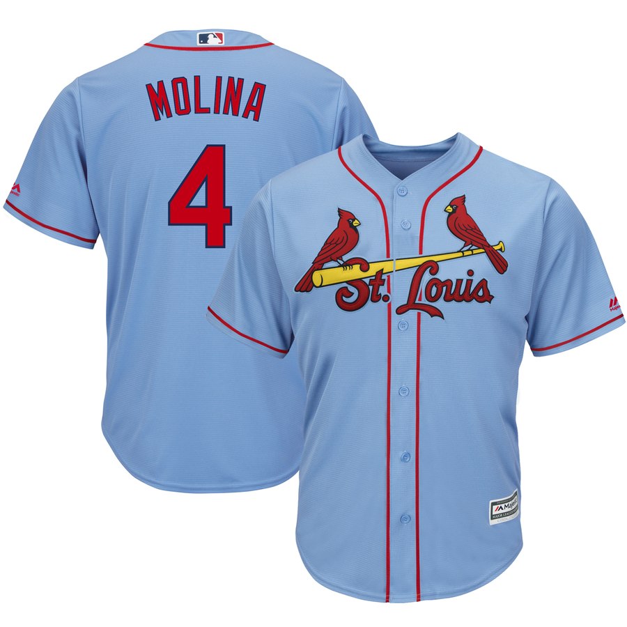 St. Louis Cardinals #4 Yadier Molina Majestic Light Blue Cool Base Stitched Jersey
