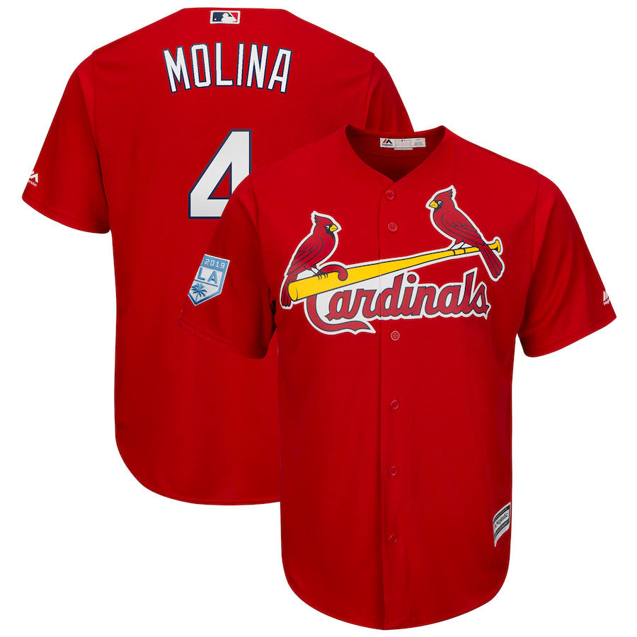 St. Louis Cardinals #4 Yadier Molina Red 2019 Spring Training Cool Base Stitched Jersey