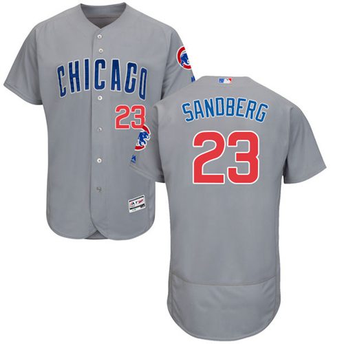 Cubs #23 Ryne Sandberg Grey Flexbase Authentic Collection Road Stitched Jersey