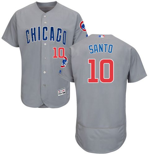 Cubs #10 Ron Santo Grey Flexbase Authentic Collection Road Stitched Jersey