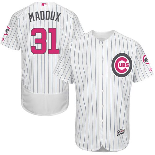 Cubs #31 Greg Maddux White(Blue Strip) Flexbase Authentic Collection 2016 Mother's Day Stitched Jersey