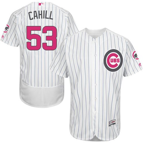 Cubs #53 Trevor Cahill White(Blue Strip) Flexbase Authentic Collection 2016 Mother's Day Stitched Jersey