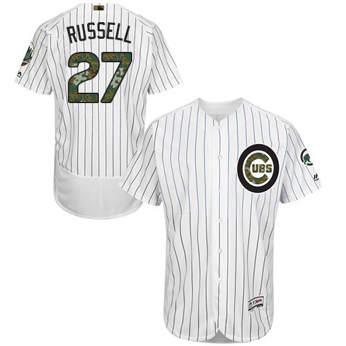 Cubs #27 Addison Russell White(Blue Strip) Flexbase Authentic Collection 2016 Memorial Day Stitched Jersey