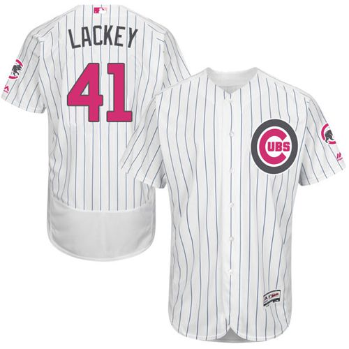 Cubs #41 John Lackey White(Blue Strip) Flexbase Authentic Collection 2016 Mother's Day Stitched Jersey