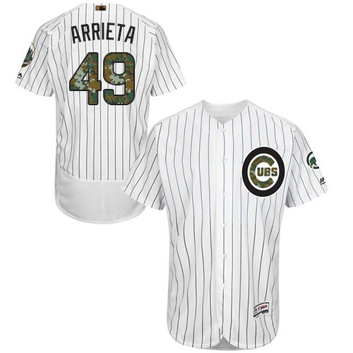 Cubs #49 Jake Arrieta White(Blue Strip) Flexbase Authentic Collection 2016 Memorial Day Stitched Jersey