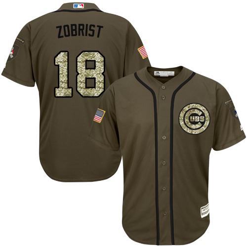 Cubs #18 Ben Zobrist Green Salute To Service Stitched Jersey