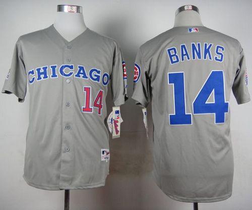 Cubs #14 Ernie Banks Grey 1990 Turn Back The Clock Stitched Jersey