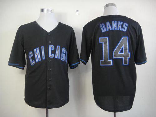 Cubs #14 Ernie Banks Black Fashion Stitched Jersey