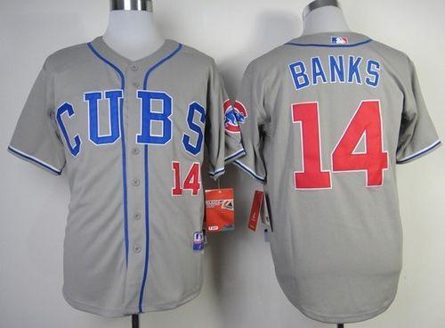 Cubs #14 Ernie Banks Grey Alternate Road Cool Base Stitched Jersey