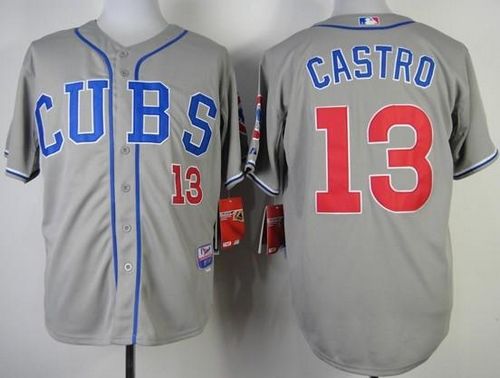 Cubs #13 Starlin Castro Grey Alternate Road Cool Base Stitched Jersey
