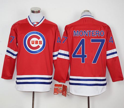 Cubs #47 Miguel Montero Red Long Sleeve Stitched Jersey