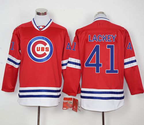 Cubs #41 John Lackey Red Long Sleeve Stitched Jersey