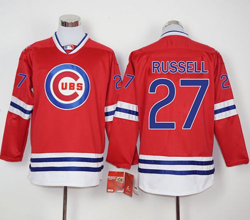 Cubs #27 Addison Russell Red Long Sleeve Stitched Jersey