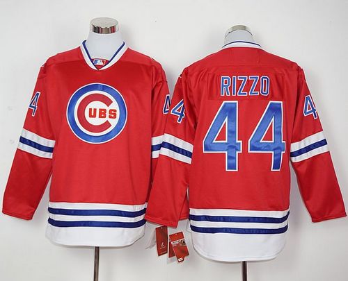 Cubs #44 Anthony Rizzo Red Long Sleeve Stitched Jersey