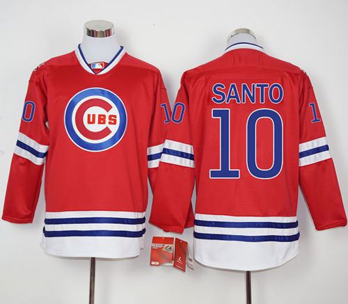 Cubs #10 Ron Santo Red Long Sleeve Stitched Jersey