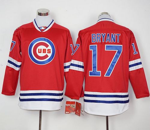 Cubs #17 Kris Bryant Red Long Sleeve Stitched Jersey